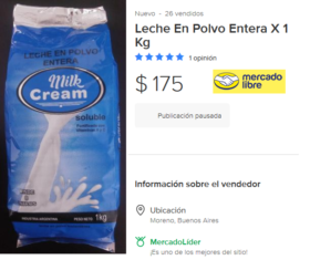 ProhÃ­ben otro alimento ilegal ofertado a travÃ©s de Mercado Libre: esta vez se trata de una leche en polvo